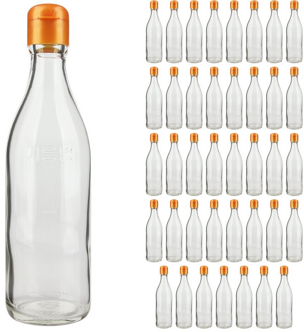 투명기름병350 참기름 들기름 유리병 + 원터치캡 골드, 40개, 350ml