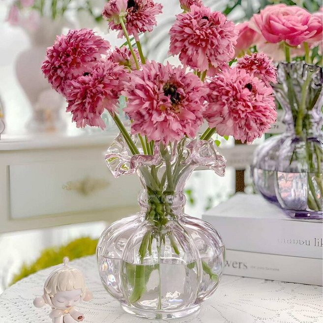 유리 돔 디스플레이 수제 꽃병 유럽 스타일 중국 제조 소재 대형 거실 꽃꽂이 라운지 테이블 장식 꽃받침, 핑크 Fenton 높이 20 입 3 (강한 추천)