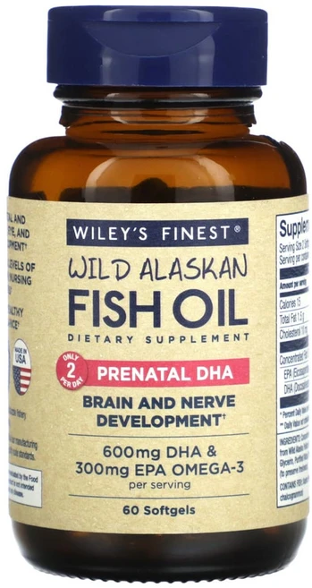 윌리스파이니스트 와일드 알래스카 피쉬 오일 산전 DHA 600mg 소프트젤 60정, 1개 - 쿠팡