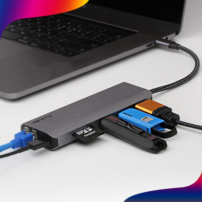 넥스트유 NEXT-326TCH-DX 7in1 HDMI 변환 C타입 멀티 허브 컨버터 DeX 지원, 1개, 블랙