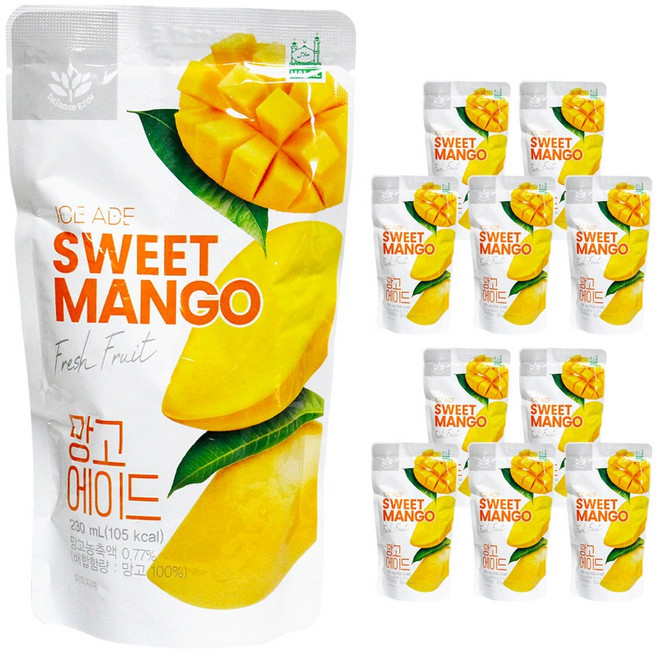 편의점 아이스 파우치음료BG 망고에이드 230ml(10봉), 230ml, 10개