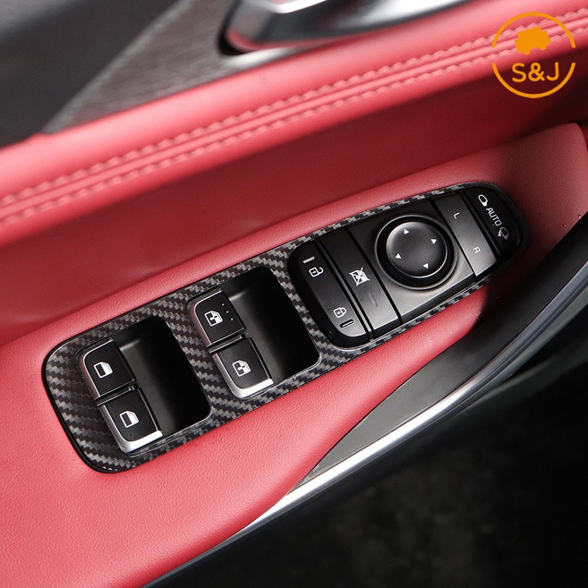 위드미카 스팅어 호환 윈도우 스위치 패널 튜닝 카본 스티커, 윈도우 뒷좌석 열선(유), 유광블랙카본, 1개