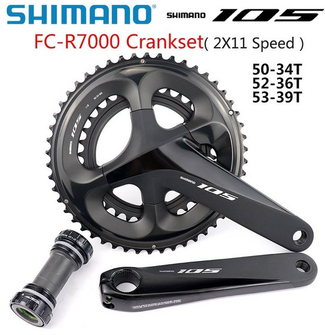 크랭크암 자전거 부품 부속 shimano 105 fc r7000 크랭크셋 2x11단 중공 기술 ii 크랭크셋 50-34t 52-36t 53-39t 165mm, bb 없이, 170mm, 50-34톤, 1개