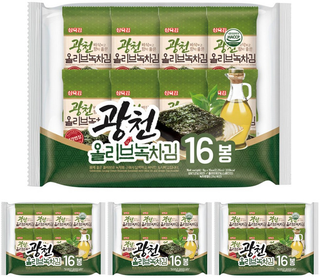 삼육김 광천 올리브녹차 도시락김 16p, 64g, 4개