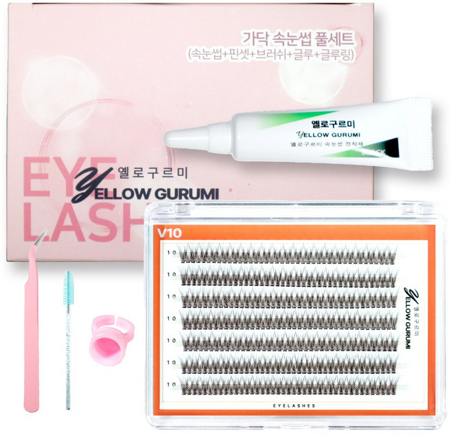 부분 가닥 인조 속눈썹 풀세트 280pcs 대용량 아이돌 아이래쉬 V형 글루 블랙, 1개, 12번(10mm)