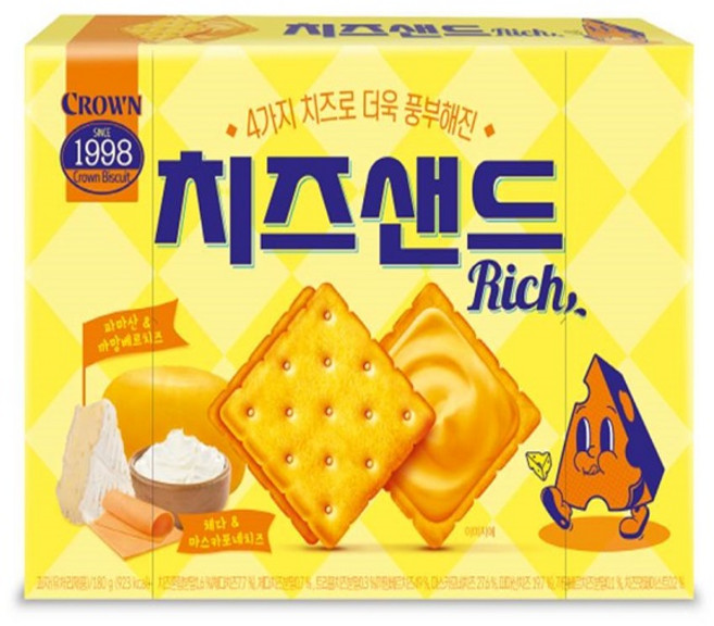 치즈크림이 듬뿍??크라운 치즈샌드 학교과자 간식 군것질 주전부리, 1개, 180g