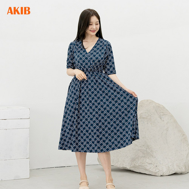 아킵 프리미엄 아이스 V넥 밴딩 원피스 66~77 10종 휴양지룩