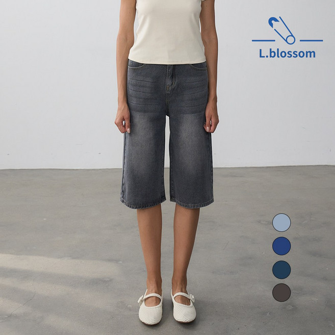 엘블로썸 여름 버뮤다핏 7부 뒷밴드 청바지