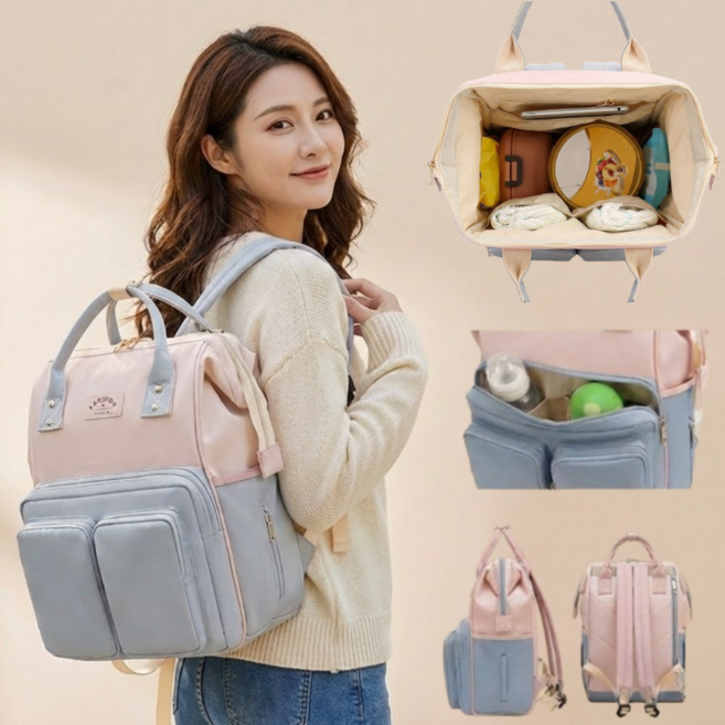 딜헤이븐 방수 멀티포켓 대용량 백팩 기저귀가방, 스카이블루