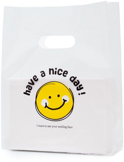 손잡이 비닐쇼핑백 선물 다용도 포장 봉투 HD 스마일 소, 100세트