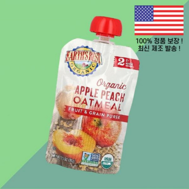 어스 베스트 과일 후루츠 곡물 퓨레 6개월 이상 사과 애플 복숭아 피치 오트밀 3.5온스 99g Earth's Best Organic Fruit Grain Puree 6 Mon, 1