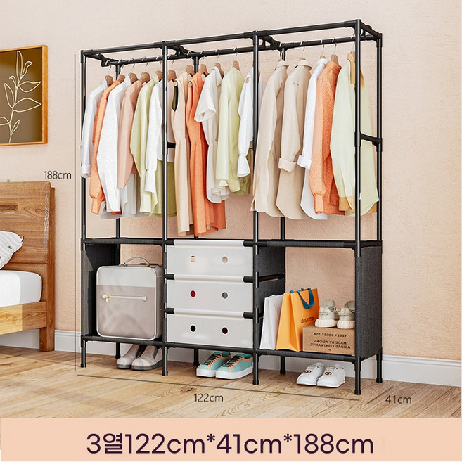 다용도 행거 행거 건조대 침실 가정용 콘솔 선반 메탈 행거 심플, 블랙