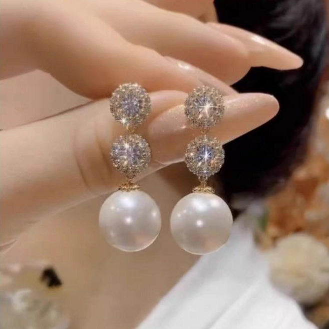 WICKM 고급스러운 진주 드롭귀걸이 예복 여성 악세사리 S925은침 알레르기 방지