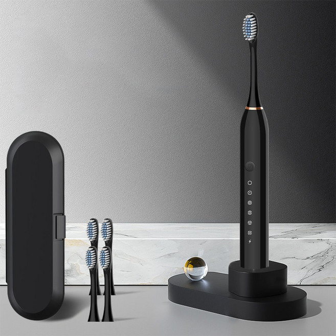 전동칫솔세트+칫솔모 4개+칫솔케이스, 블랙, 1개, 101B