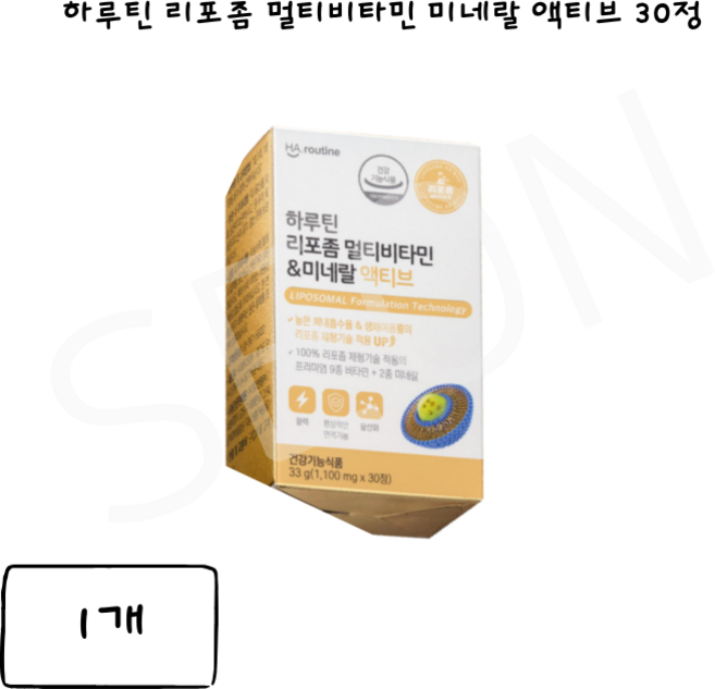 [정품] 하루틴 리포좀 멀티비타민 미네랄 액티브 1 100mg 30정 하루틴비타민 하루틴리포좀비타민, 1개