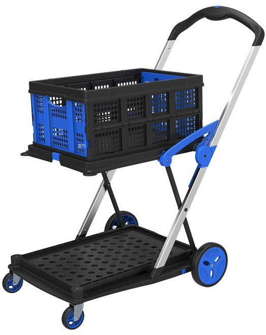 택배 2단 카트 접이식 쇼핑 2층 트롤리 슬라이딩 휴대용 정리 수납 캠핑, A. FW-99G 바스켓1개, 1개