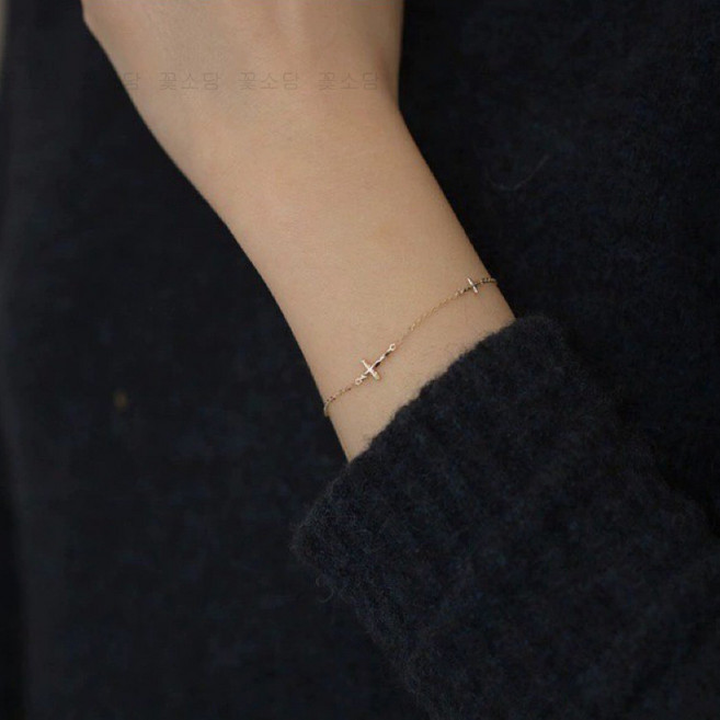 꽃소담 여성 14k도금 십자가 체인 팔찌 소원성취 재물운 사업운 글리터 팔찌 여자친구 우정템 선물 케이스포장 JQL124
