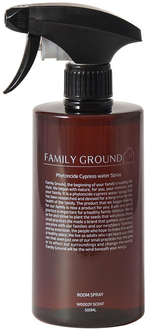 패밀리그라운드 정전기방지 냄새제거 섬유탈취제 항균 룸스프레이 비건 편백수 피톤치드 100%, 1개, 500ml