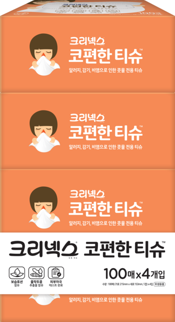 크리넥스 코편한 각티슈 1겹, 100개입, 4개