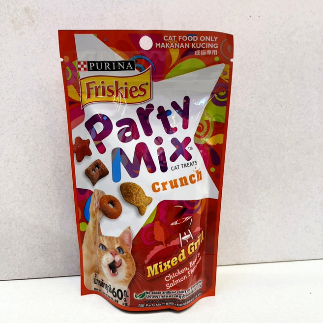 四寶的店 Friskies 喜躍 Party Mix貓餅乾/貓零食/獎勵零食, 1個, 炙燒烤肉香酥餅60克/包