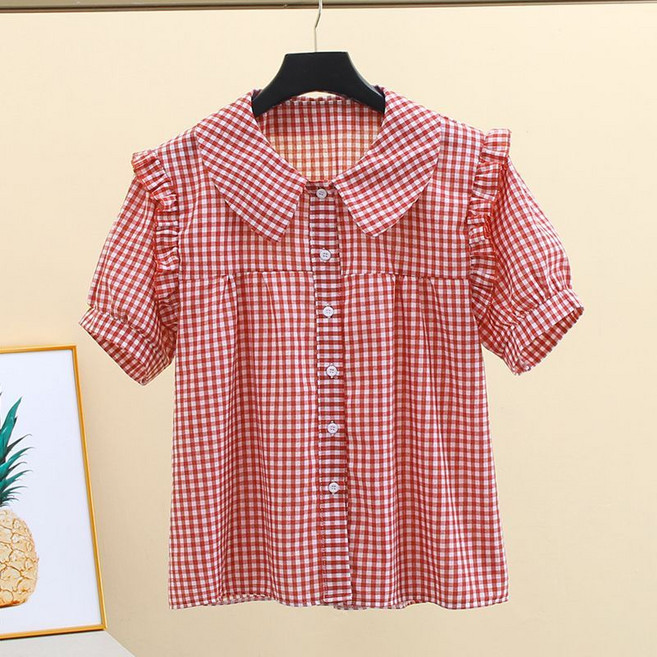 하이마이 여성 빅사이즈 여름 반팔 체크 셔츠 가디건