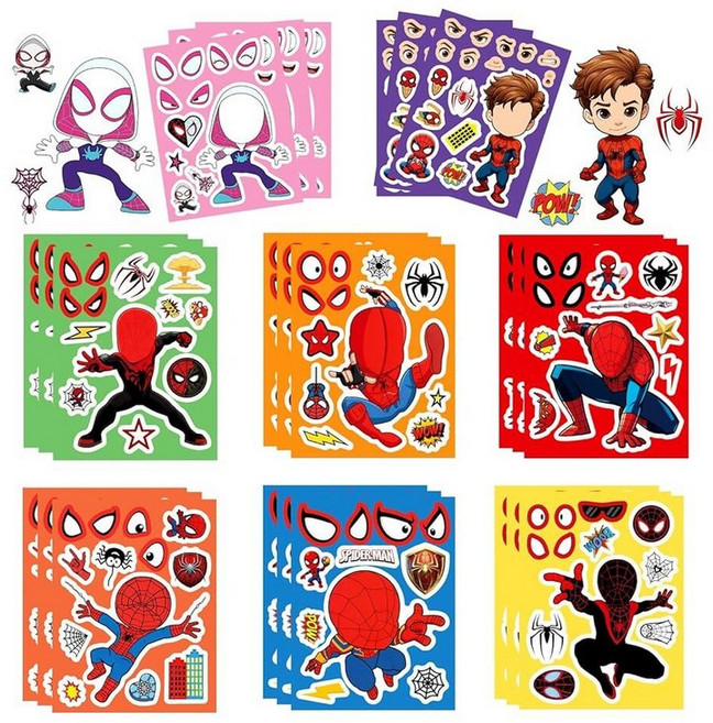 만화 주토피아 24장 어린이 청소년을 위한 얼굴 만들기 스티커 2개 귀여운 나만의 만들기 8개의 디자인 스티커와 혼합 및 매칭 파티 장식 보상 선물 아이디어 3192, 스파이더24