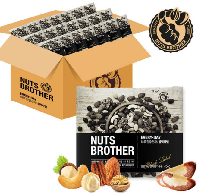 [너츠브라더] 하루 한줌견과 블랙라벨 110봉 [낱봉], 25g, 110개