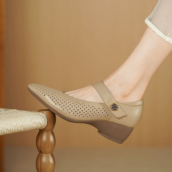 FINE ART 중년여성 여름 메리제인 가죽 로퍼 구두 데일리 메쉬 단화 발편한 샌들