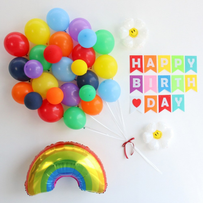 이벤트홀릭 열기구 풍선 생일파티용품세트 포토존 어린이날 장식, 1개, 1.레인보우(생일)
