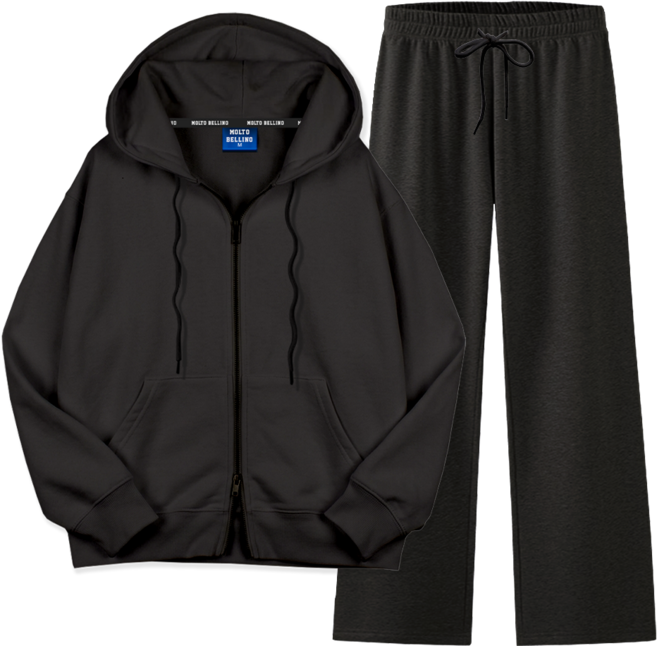 몰토벨리노 무지 스탠다드핏 투웨이 크롬지퍼 후드집업 상하세트