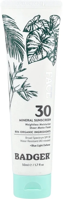 Badger 페이스 미네랄 자외선 차단제 SPF 30 50ml(1.7fl oz) Badger (뱃저), Badger, 페이스 미네랄 자외선 차단제, SPF 3, 1개 - 쿠팡