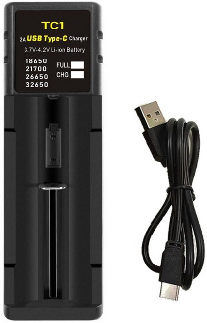 18650 배터리 충전기 C타입 26650 리튬이온배터리 만능 충전기 KC 안전인증 전자담배 배터리 충전기, 1개