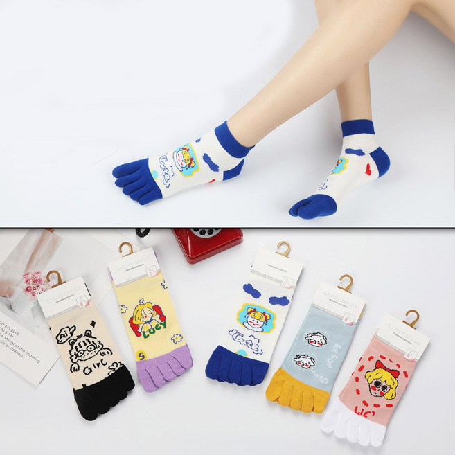 여성용 순면 단목 발목 발가락양말 5켤레 세트