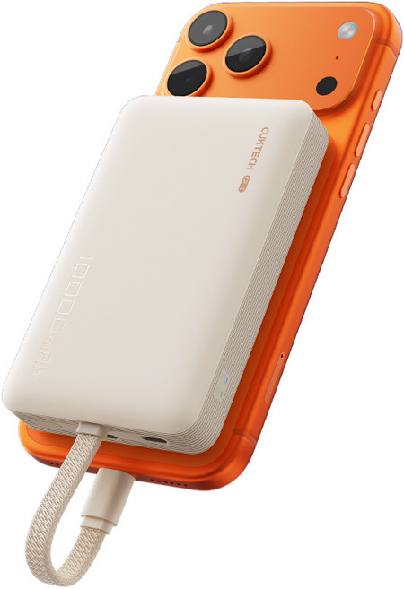 쿡테크 CP12 일체형 2in1 보조배터리 22.5W 고속충전 마그네틱 무선 맥세이프 보조배터리 10000mAh +입출력 C타입 케이블, 데저트