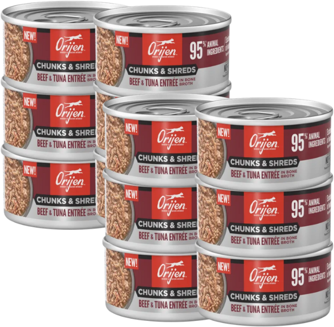 오리젠캣 청크 슈레드 고양이주식캔 습식사료, 12개, 85g, 소고기 참치