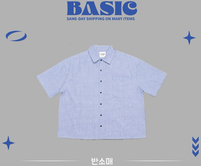 BASIC 韓系格紋短寬襯衫 寬鬆 版型