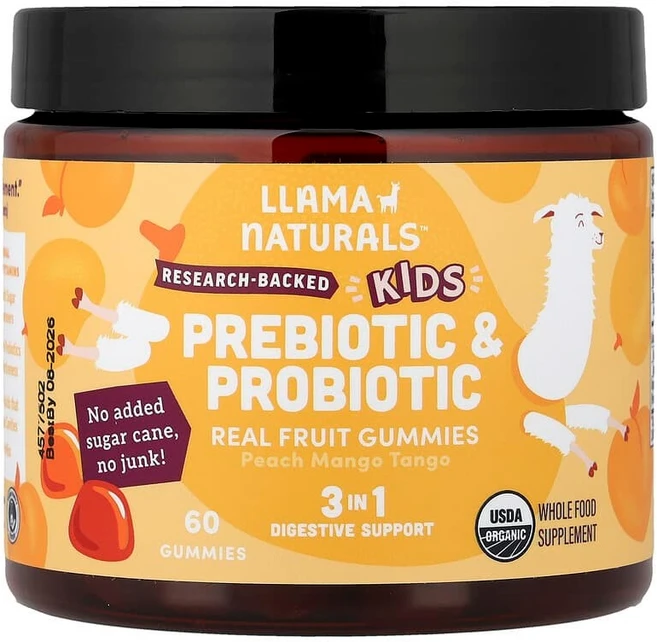 Llama Naturals 어린이용 프리바이오틱 및 프로바이오틱 천연 과일 구미젤리 복숭아 망고 탱고 구미젤리 60개 LNS-56904 - 쿠팡