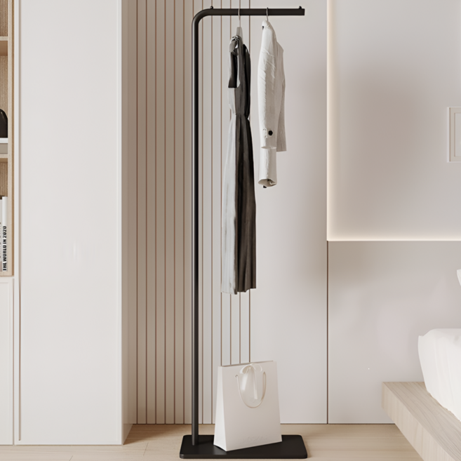 리비움 철제 ㄱ자 스탠드 기둥식 옷걸이 행거 매장용행거, 심플 블랙