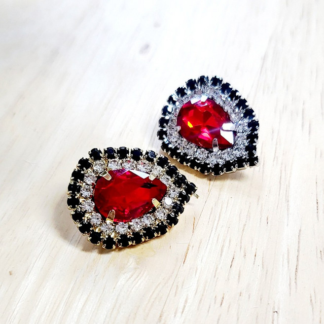 비즈라이프 20*25mm 물방울 블랙화이트 보석단추, 금도금, 라이트시암, 1개