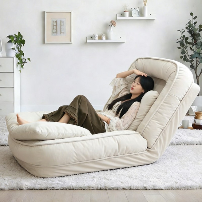 쿠리브 거실 1인용 소파 침실용 쇼파겸용 침대 쿠션형 접이식 소파베드, 아이보리 A