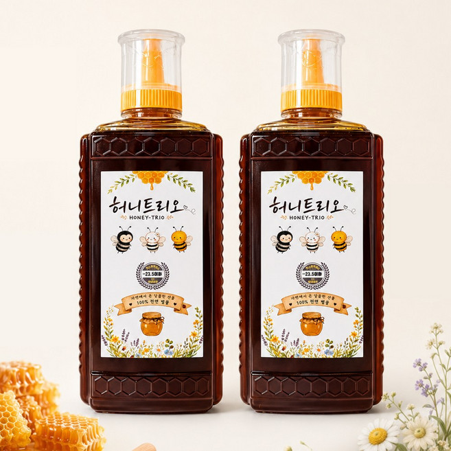 허니트리오 야생화꿀 1kg x 2개 총 2kg 베트남 천연 벌꿀 대용량 잡화꿀