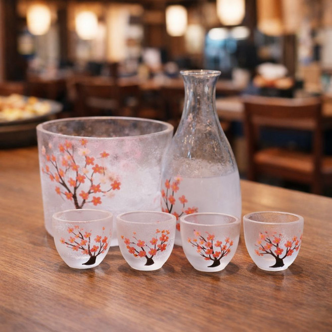 잔집사 벚꽃 사케잔 세트 도쿠리 포함 감성 술잔 홈술 선물용 벚꽃술잔, 풀set(잔4+술병1+포트1), 1세트