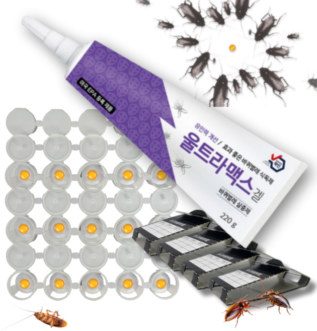 바퀴벌레약 울트라맥스겔 220+먹이통30개+바퀴벌레트랩4개 세트구성 끈끈이 바퀴벌레 퇴치 없애는법, 1개, 220g