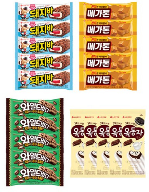 돼지바저당x5개+옥동자x5개+메가톤바x5개+와일드바디x5개, 1세트, 1.75L