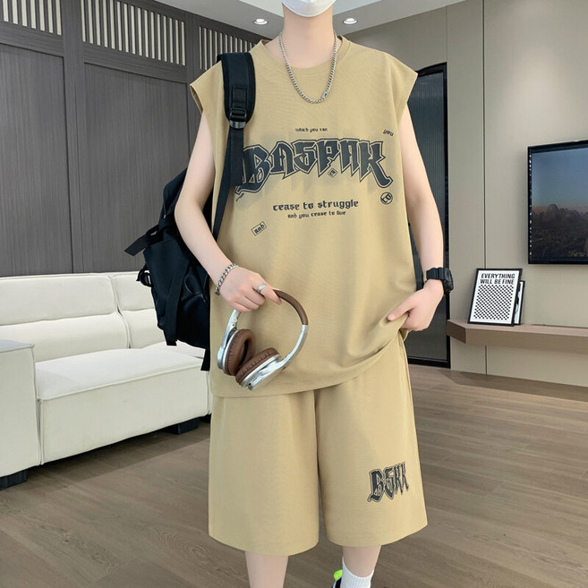 세트 남자 학생 여름 멋쟁이 티 반바지1+1 스포티 세련 스트릿 유니크 패션 에센셜 스트릿 멋쟁이 모던 스포츠 클래식 다이나믹