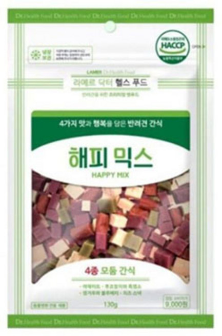 강아지 후코이단 달팽이 블루베리 치즈 참치 야채 간식 라메르 해피믹스 4가지맛, 1개, 130g, 믹스