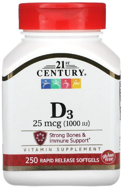 21st Century 비타민D3 25mcg(1 000IU) 속방형 소프트젤 250정 Century (21st 센트리), 1개 - 쿠팡