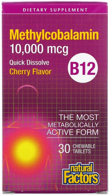 네추럴팩터스 B12 메틸코발라민 체리 10000 mcg 츄어블 30정, 1개, 30개 - 쿠팡