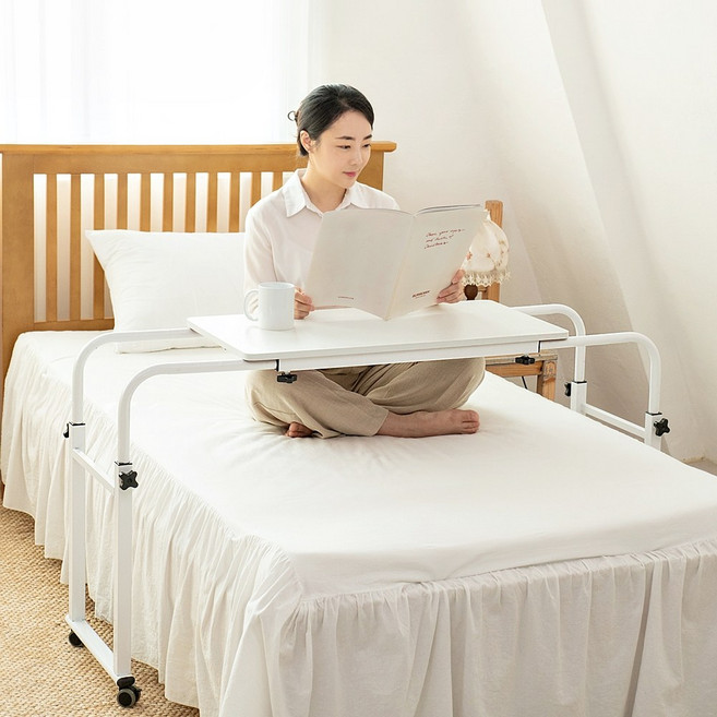 침대용 이동식 바퀴달린 테이블 간이 책상 침대 위 높낮이조절 쇼파 협탁 보조 원목, 월넛(슬라이딩)-80