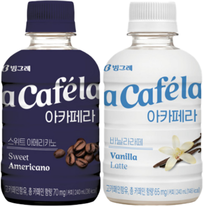빙그레 아카페라 240ml 스위트아메리카노 10개 + 바닐라라떼 10개, 1세트